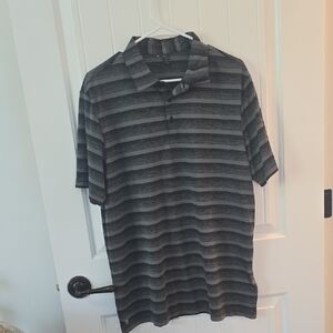 adidas Men's Polo Shirt - Charcoal and Light Gray Stripes